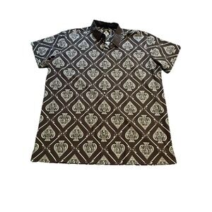 Retro Rifle Shirt Men's ACE Button Down Pearls Snap Black AOP Vegas Playing Card